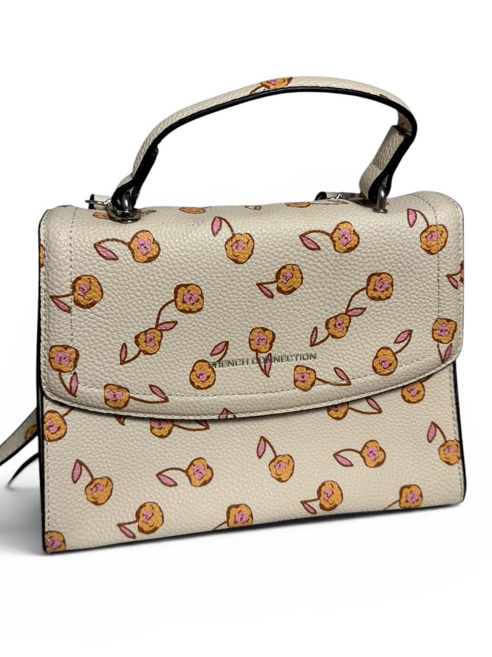 French Connection Clover Pebble Crossbody Bag Pink Cream Floral Print